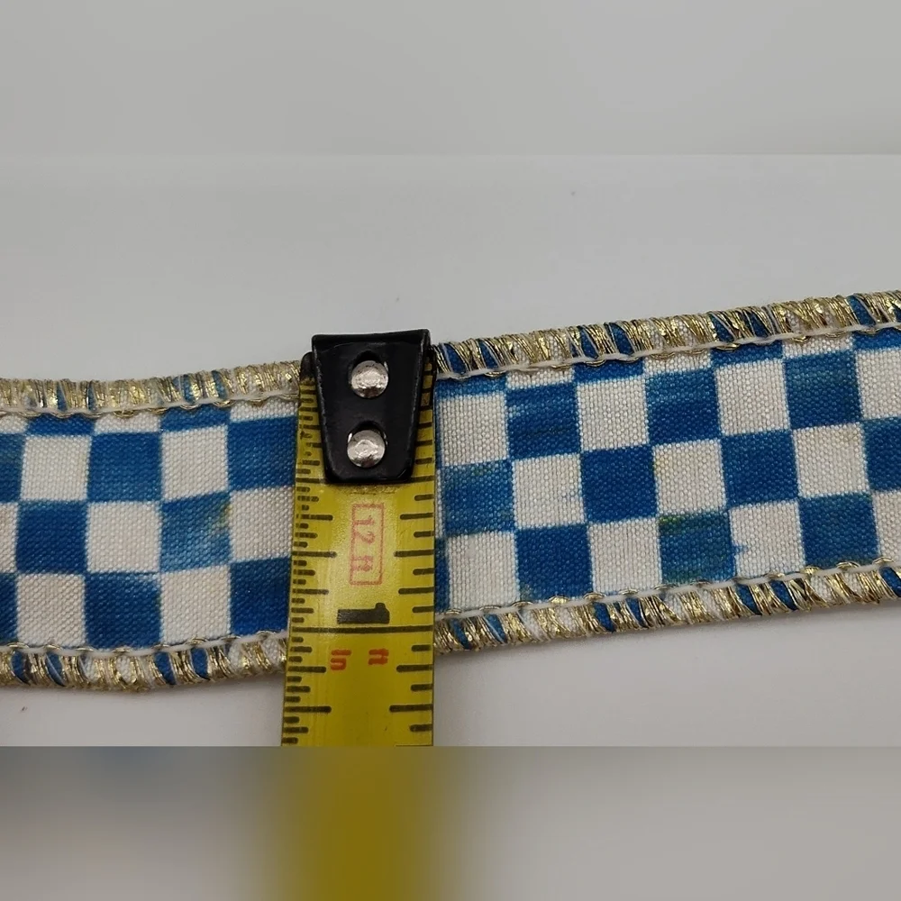 MACKENZIE-CHILDS Blue White Check Wired Ribbon 1 Inch Three (3) YARDS